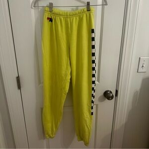 Aviator Nation Bright Yellow Joggers with Checkered Stripe